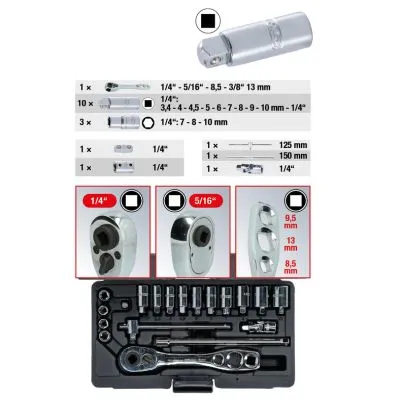 Nastavci, nasadni ključevi set 1/4" 19 kom