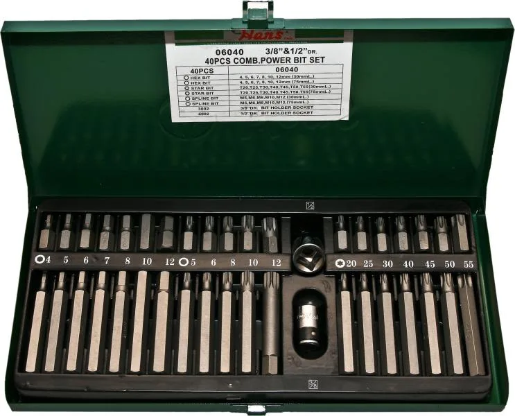 Hex bit postavljen, TOTX, XZN, kratke i duge, 40 komada plus dva adaptera 1 / 2
